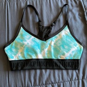 XS PINK padded black and blue sports bra